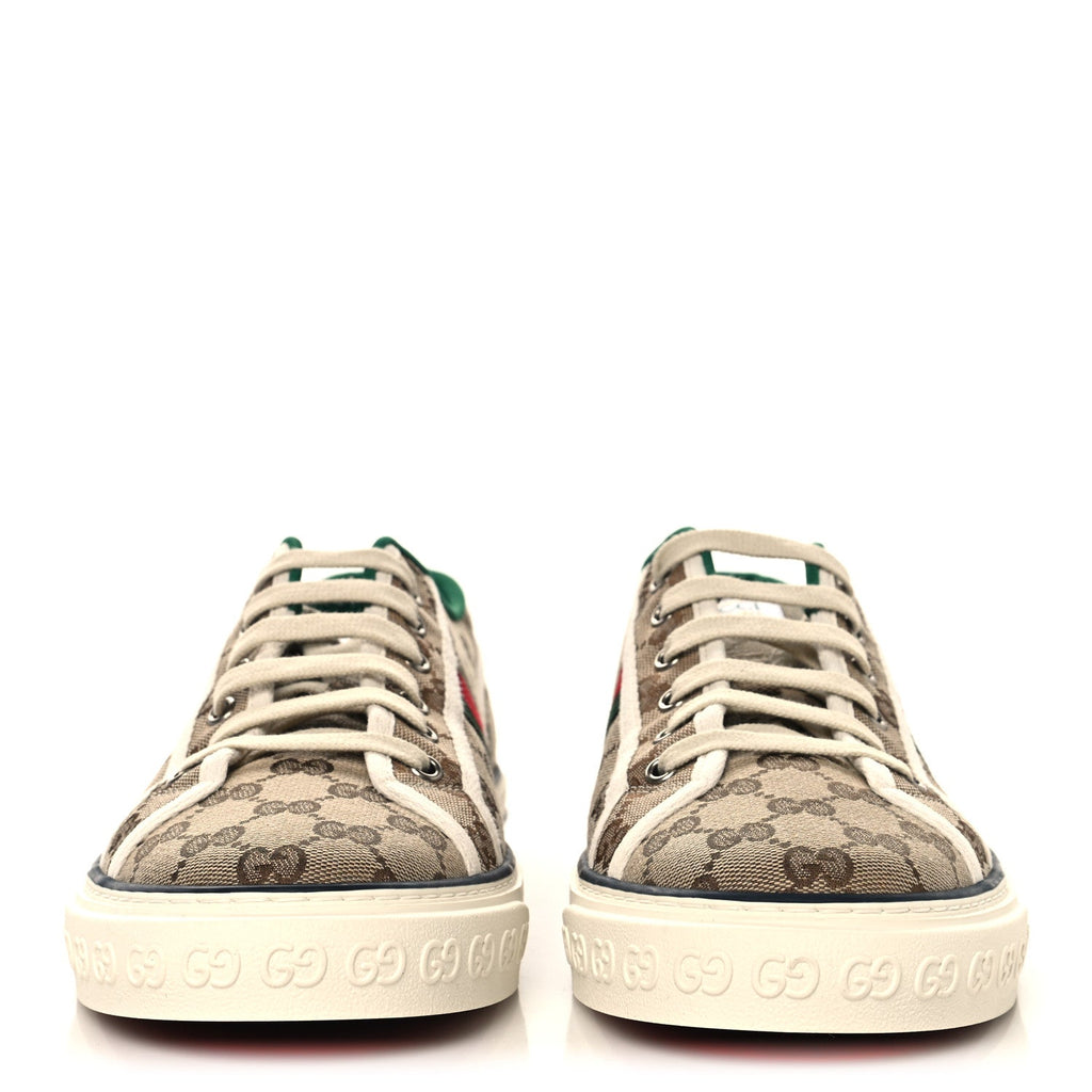 Gucci GG Monogram Web Mens 1977 Tennis Sneakers 11 Beige Ebony Mystic White Vert