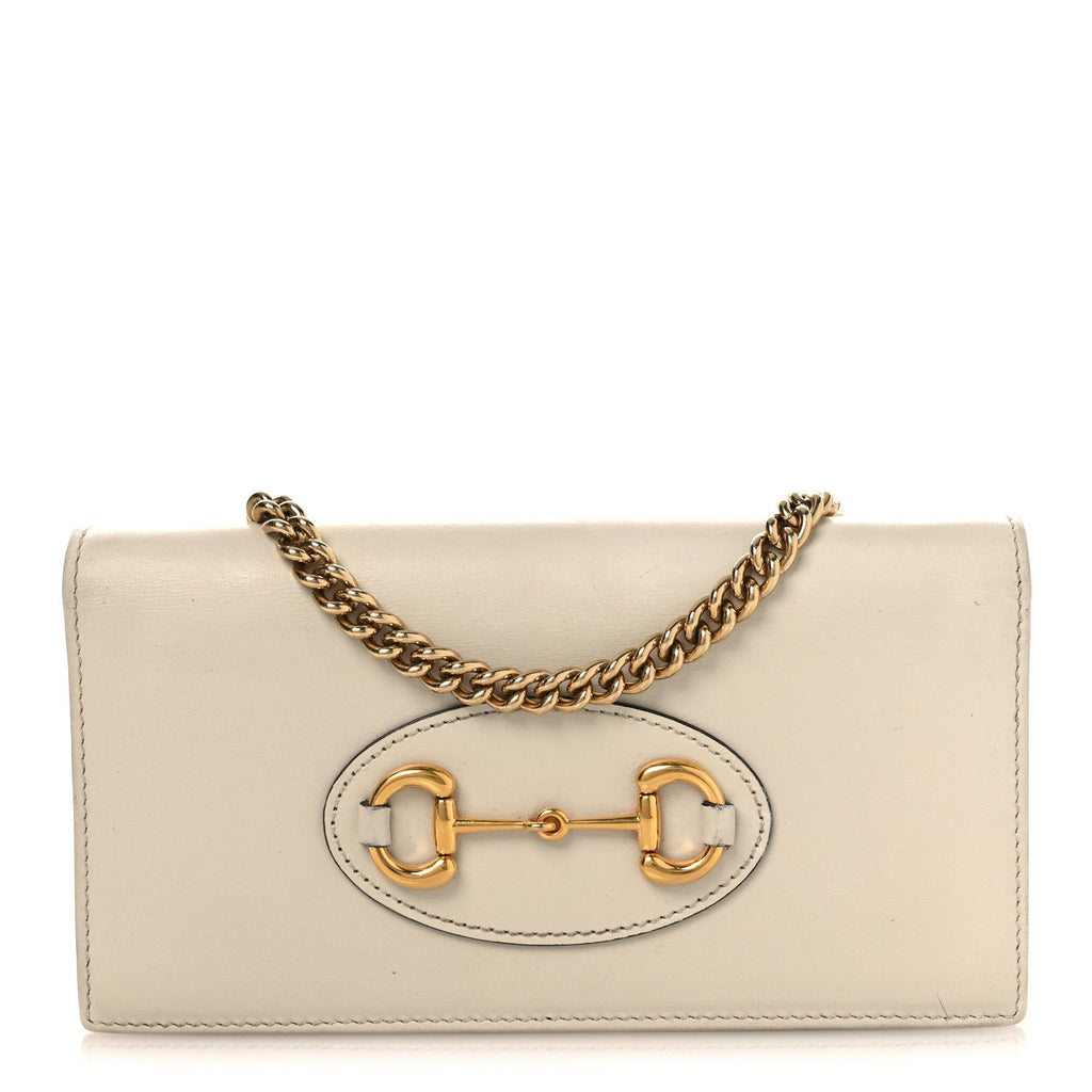 Gucci Boarded Plutone Calfskin Horsebit 1955 Wallet On Chain Mystic White