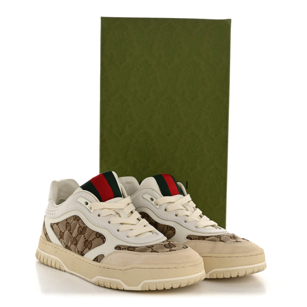Gucci Calfskin GG Monogram Re-Web Womens Sneakers 39 White Beige Ebony