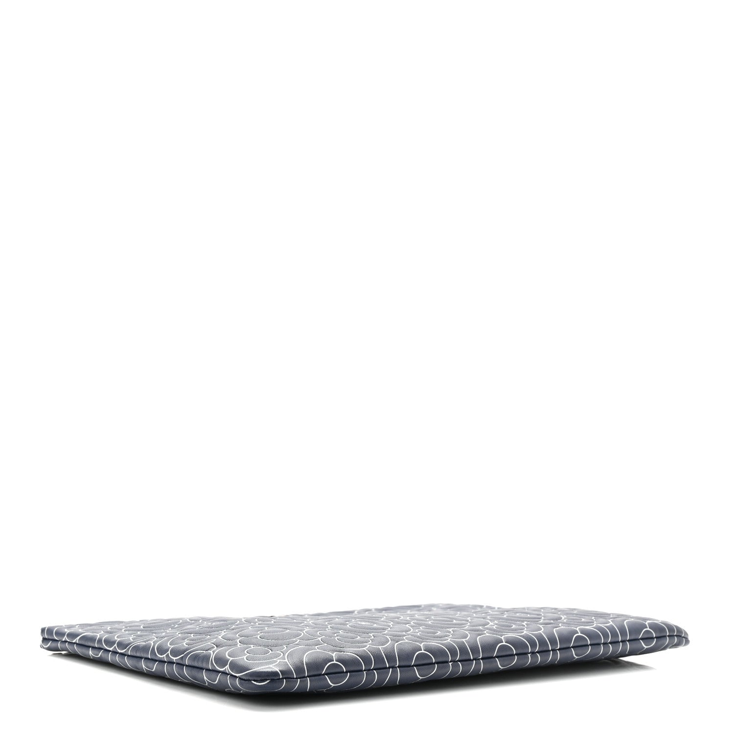 Lambskin Camellia Embossed Large Cosmetic Case Navy Silver