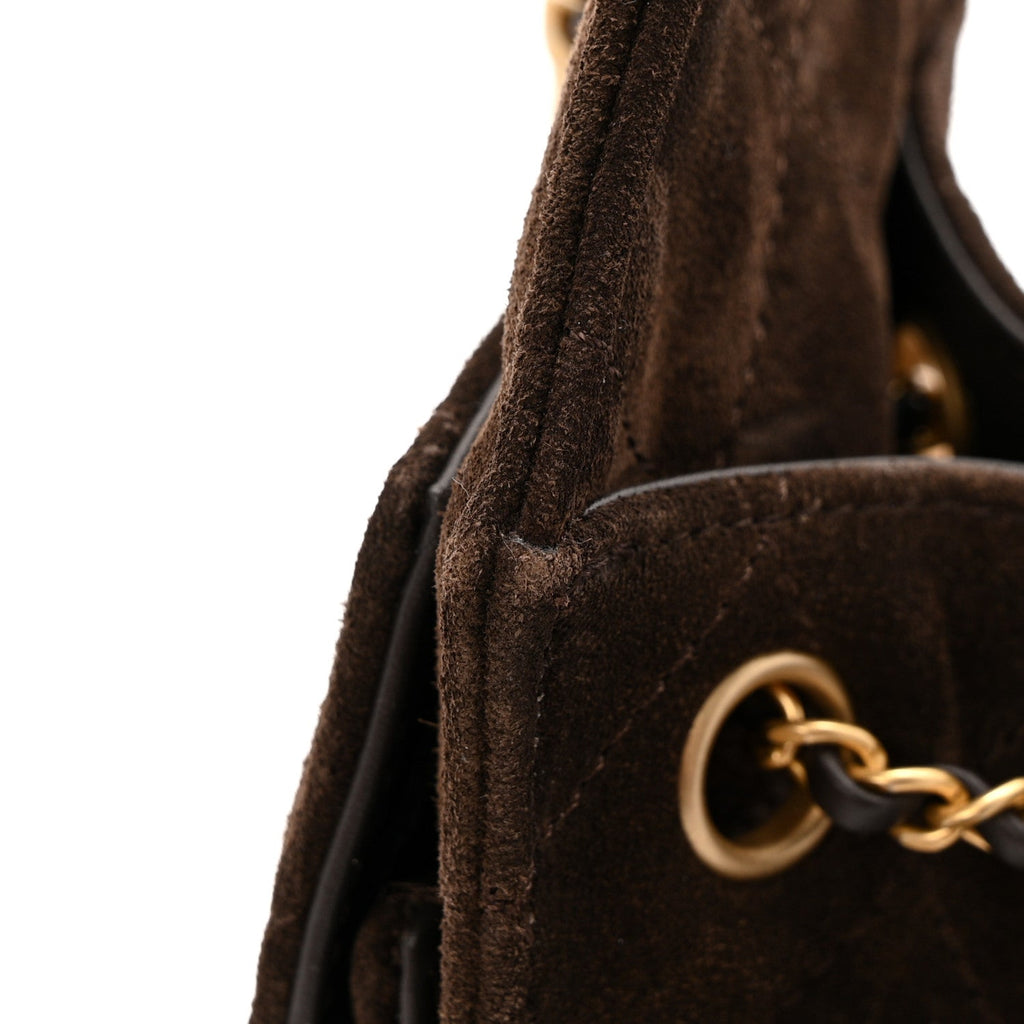 Chanel Suede Quilted Mini Chanel 25 Handbag Dark Brown