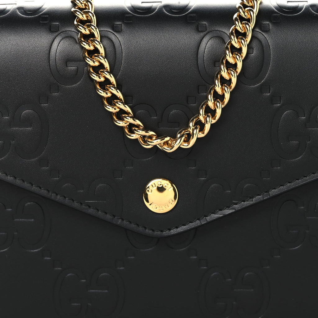 Gucci Calfskin GG Debossed Chain Wallet Black