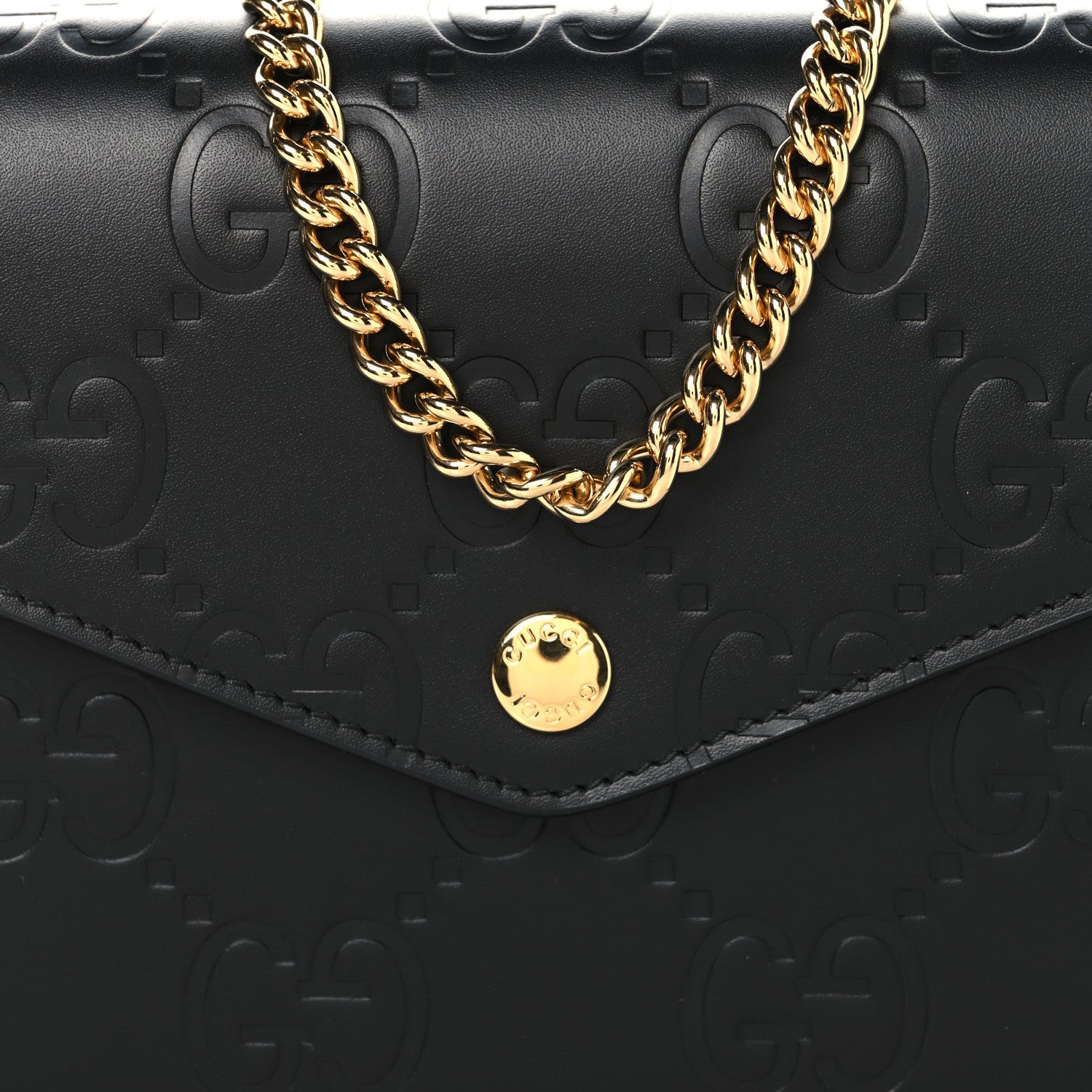 Gucci Calfskin GG Debossed Chain Wallet Black