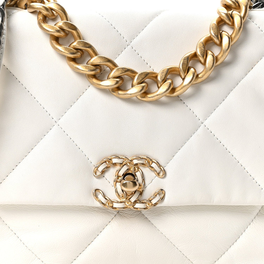 Chanel Goatskin Quilted Large Chanel 19 Flap White