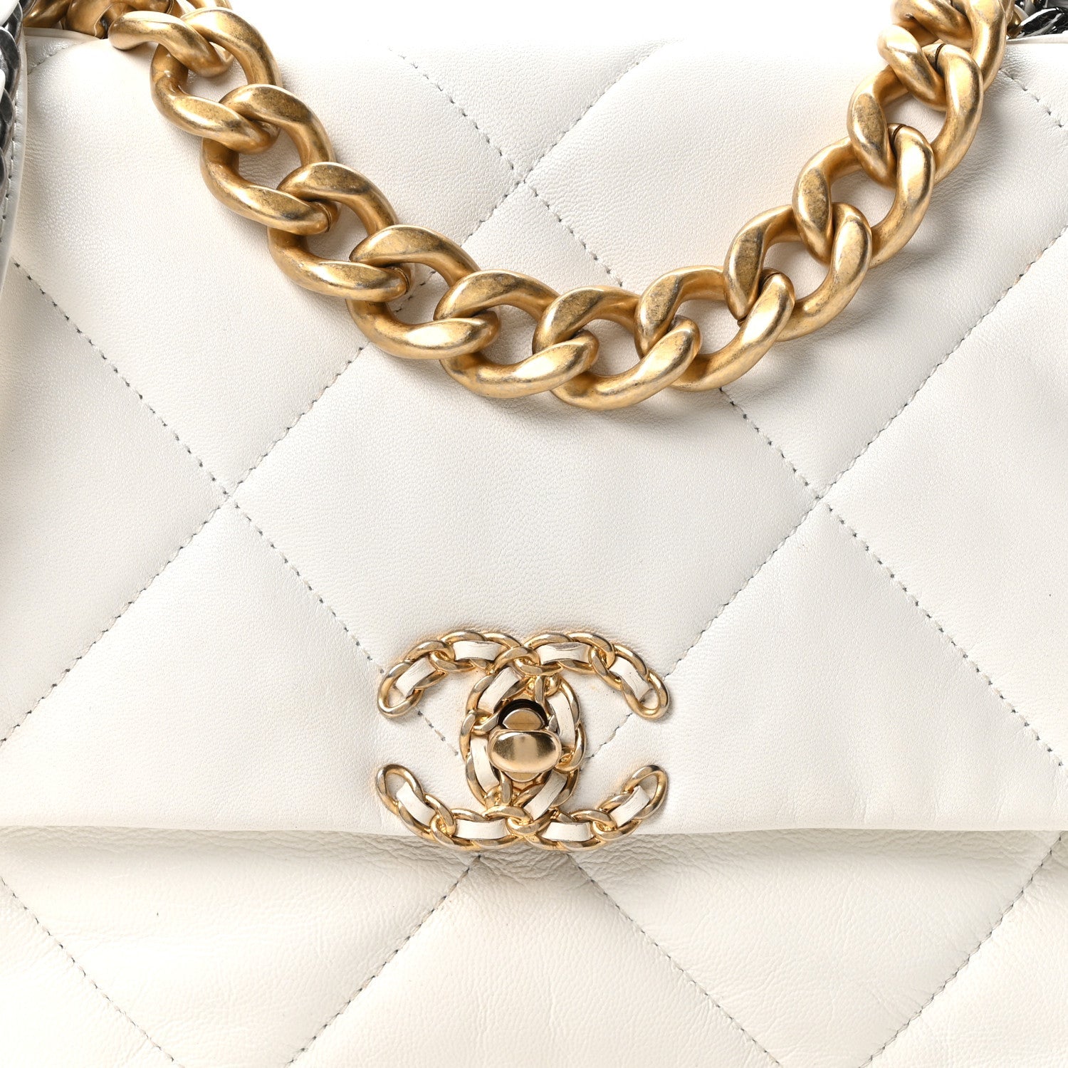 Chanel Goatskin Quilted Large Chanel 19 Flap White