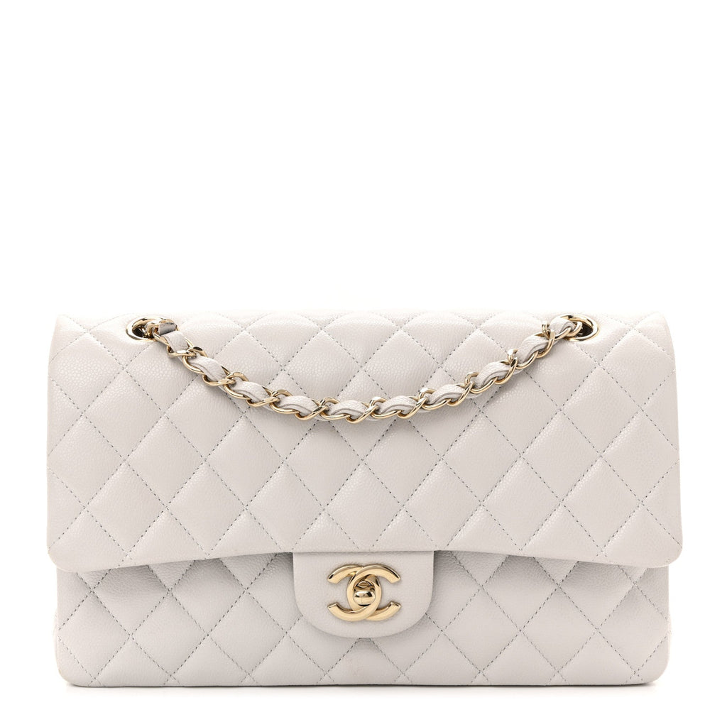 Chanel Caviar Quilted Medium Double Flap Light Grey