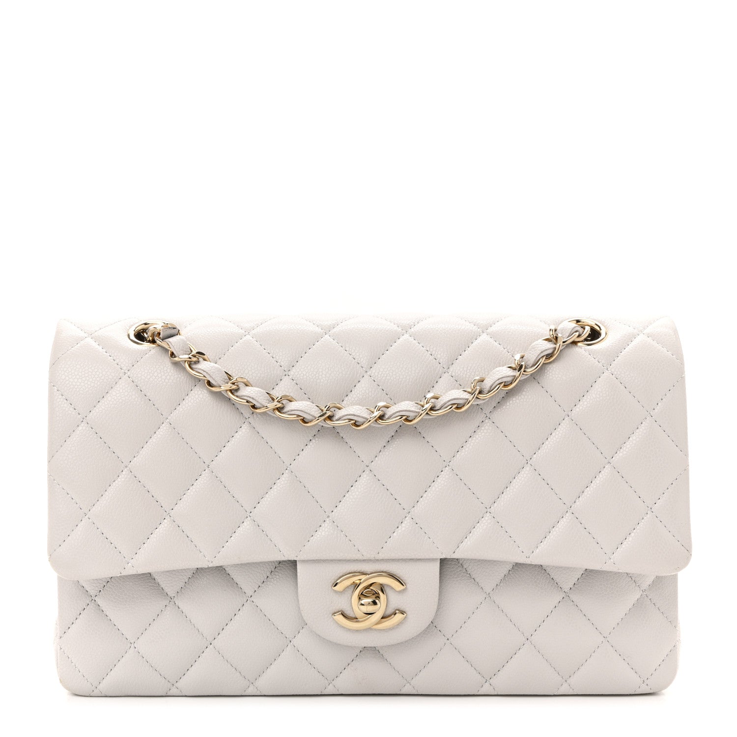 Chanel Caviar Quilted Medium Double Flap Light Grey