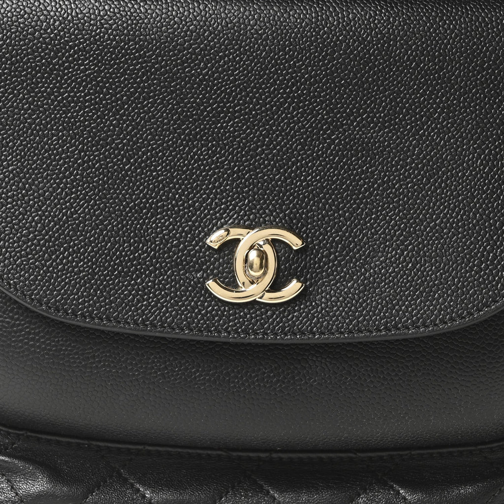 Chanel Sheepskin Caviar Quilted Medium Shopping Tote Black