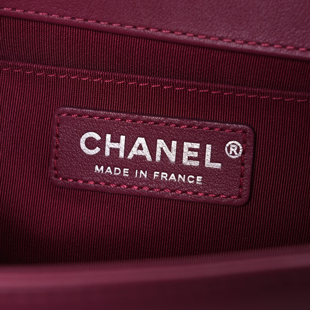 Chanel Lambskin Chevron Quilted Medium Boy Flap Dark Pink