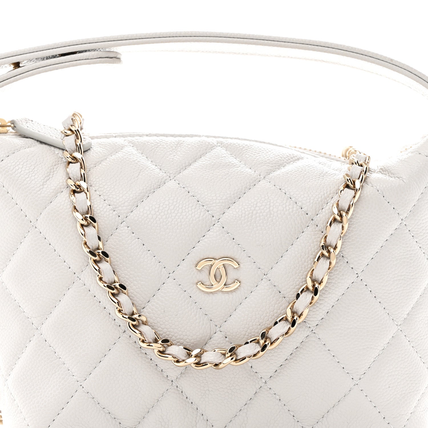 Chanel Shiny Caviar Quilted Hobo Clutch With Chain Light Grey