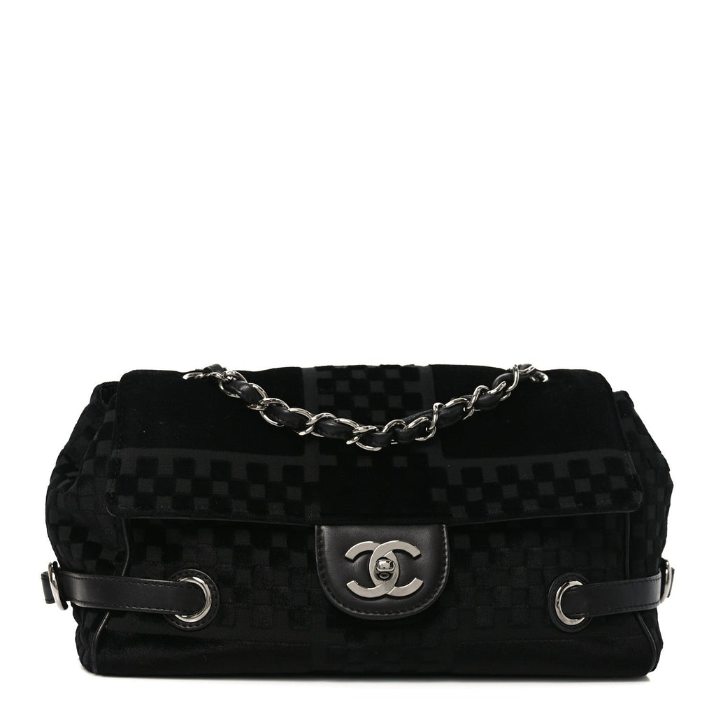 Chanel Velvet Checkered Flap Bag Black