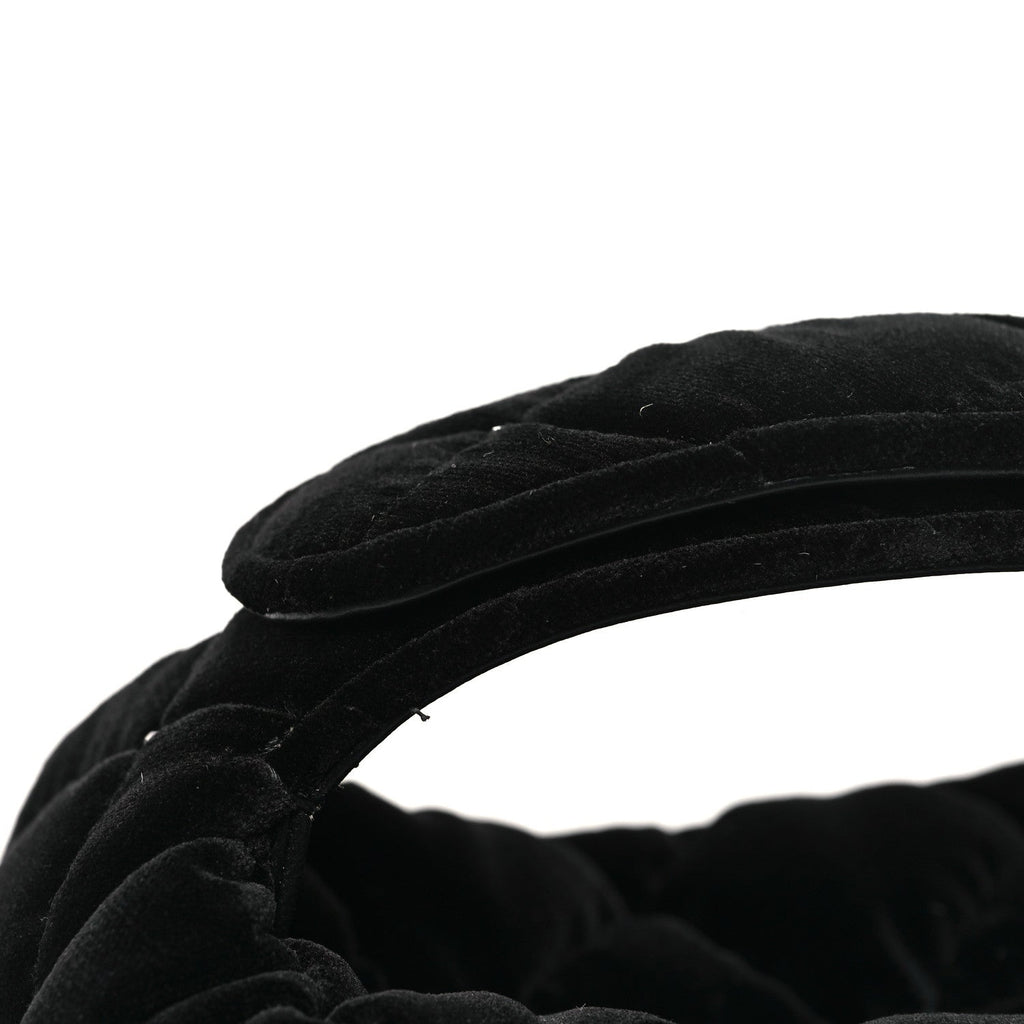 Chanel Velvet Diamanté Quilted Pocket Pouch Hobo Black