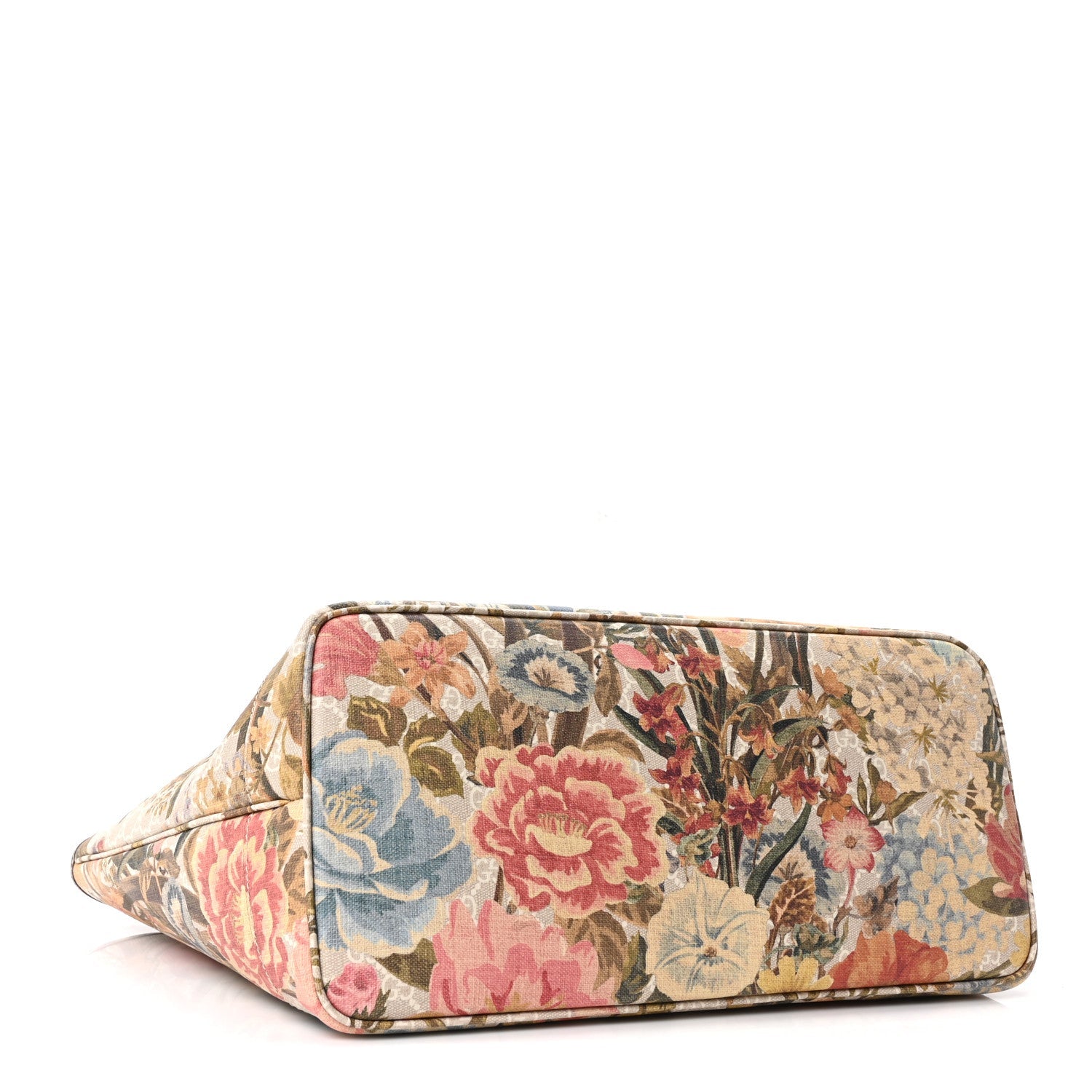 Gucci GG Supreme Monogram Water Flora Web Large Ophidia Tote Beige White Multicolor