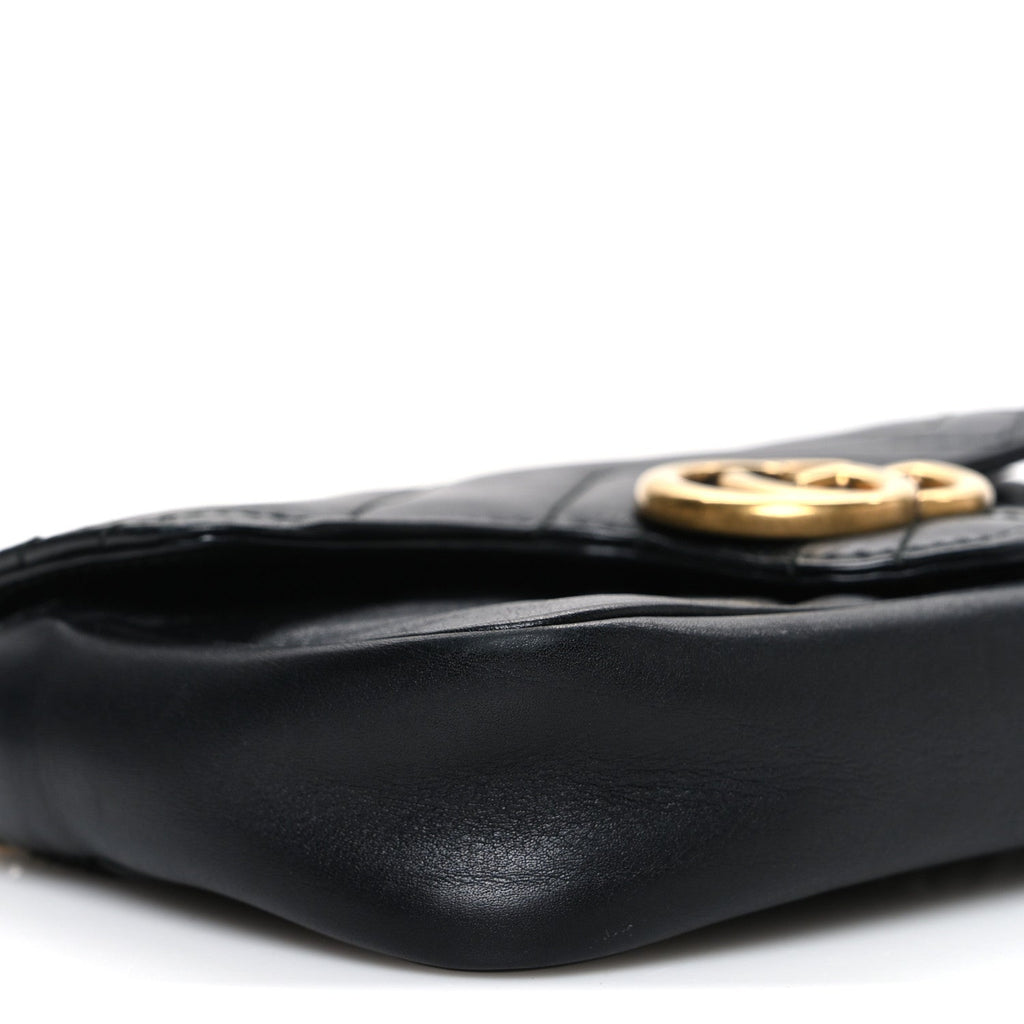 Gucci Calfskin Matelasse Super Mini GG Marmont Shoulder Bag Black