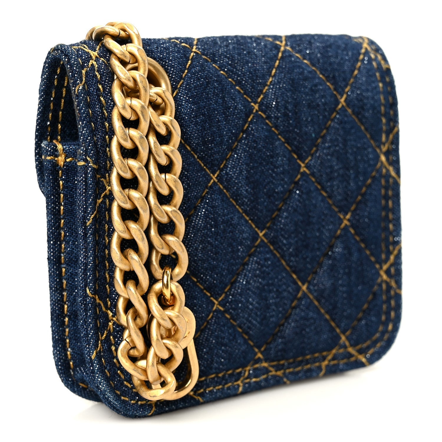 Chanel Denim Quilted Double You Flap Bag Charm Blue