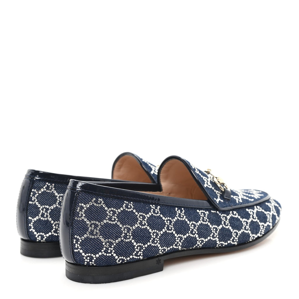 Gucci New Denim Crystal GG Monogram Womens 1953 Horsebit Jordaan Loafer 36 Blue