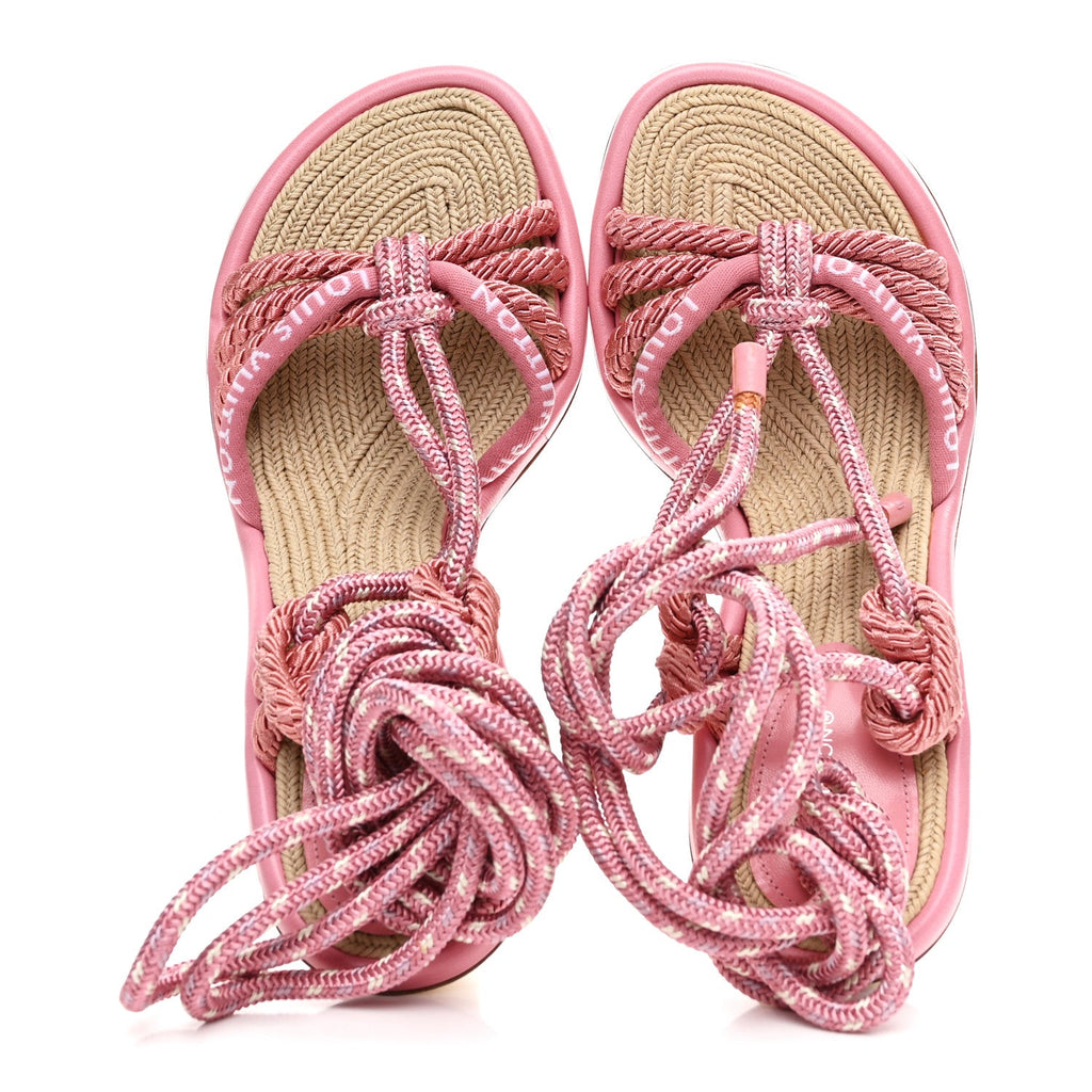 Louis Vuitton Fabric Maia Rope Wedge Sandal 37.5 Rose Clair