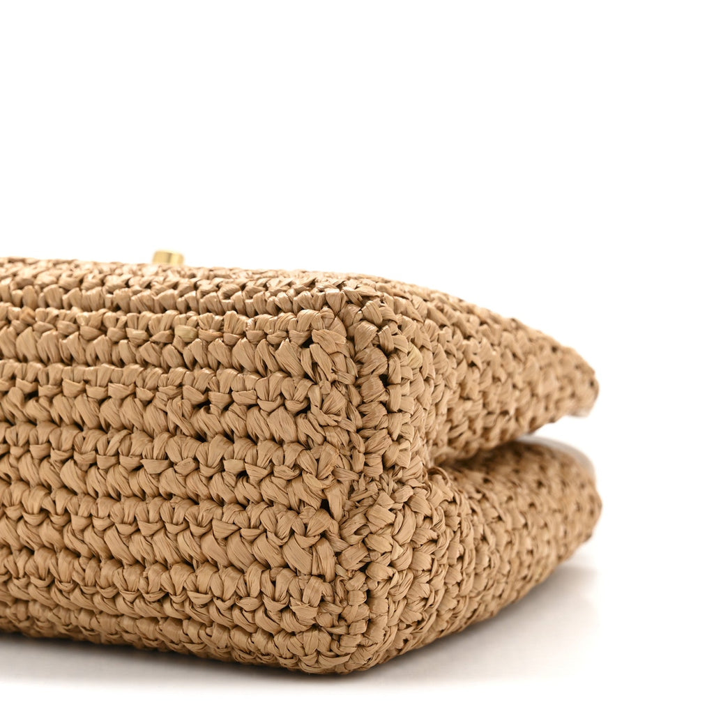 Chanel Braided Raffia Nano Kelly Flap Bag Dark Beige