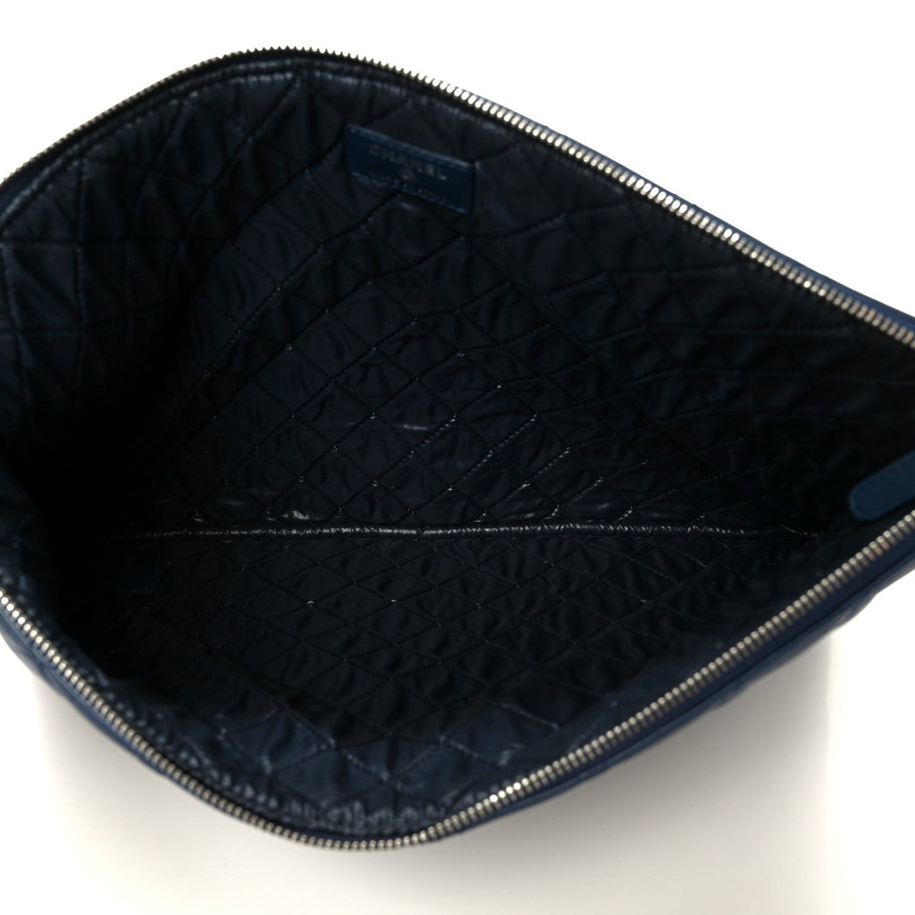 Lambskin Quilted Large Cosmetic Case Navy