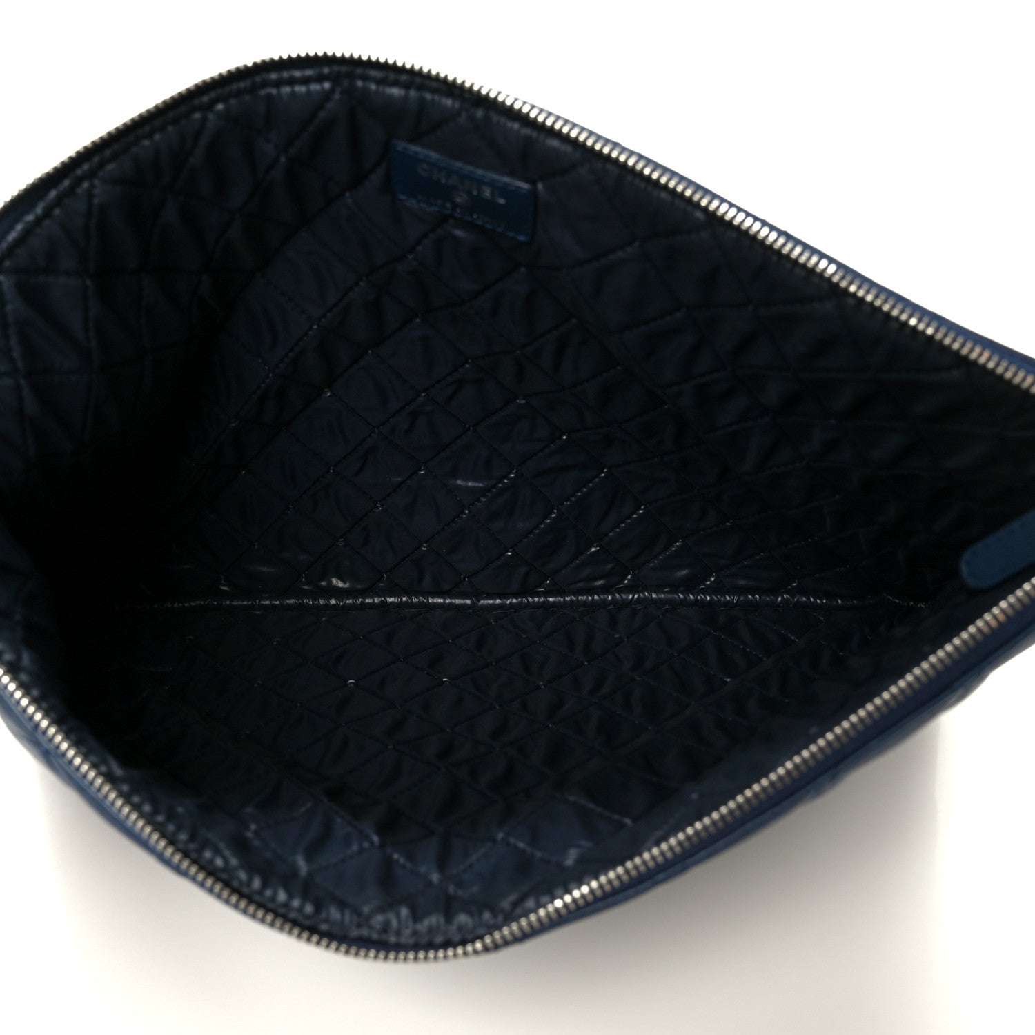 Lambskin Quilted Large Cosmetic Case Navy