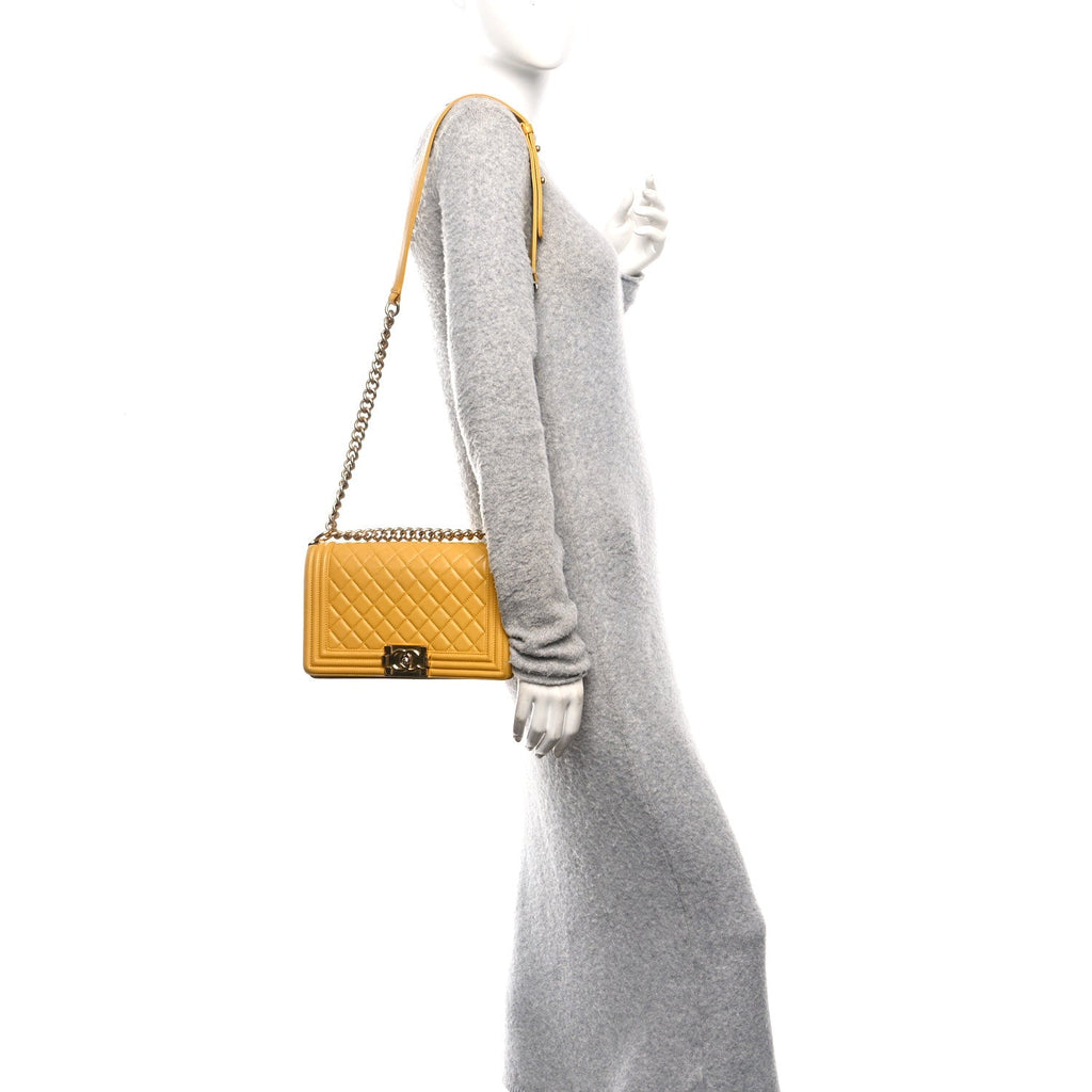 Chanel Lambskin Quilted Medium Boy Flap Yellow