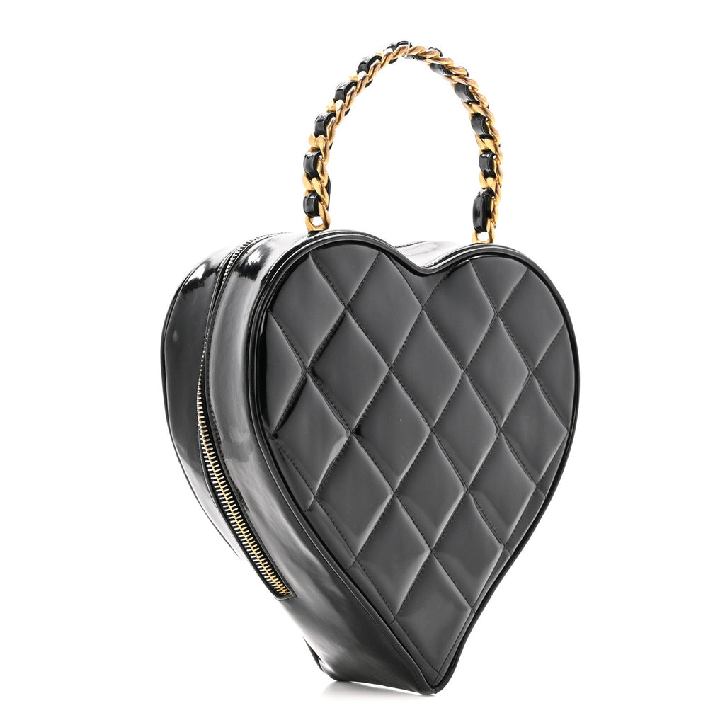 Chanel Patent Quilted CC Barbie Heart Vanity Case Black