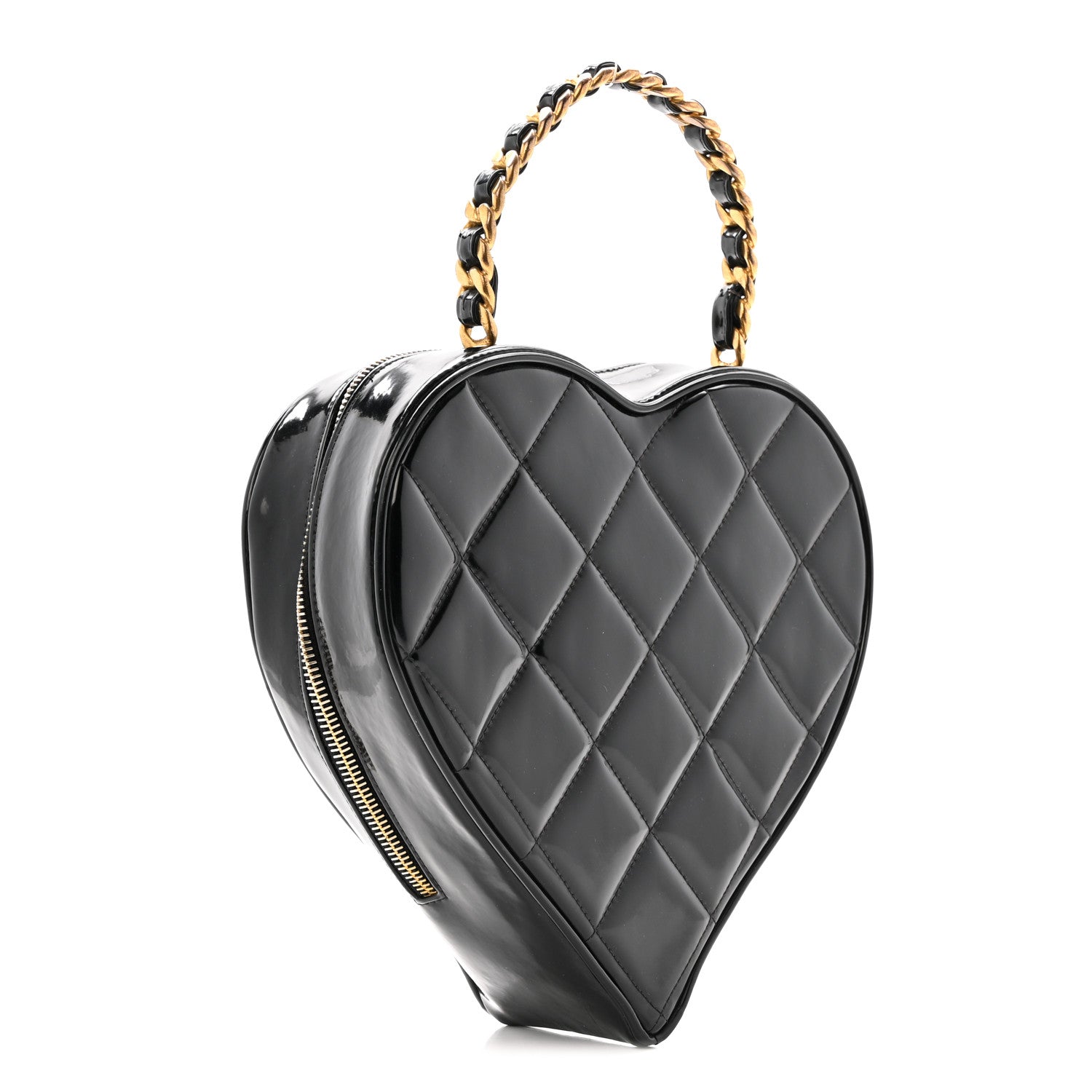 Chanel Patent Quilted CC Barbie Heart Vanity Case Black
