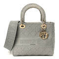 Christian Dior Canvas Embroidered Cannage Medium Lady D-Lite Gray