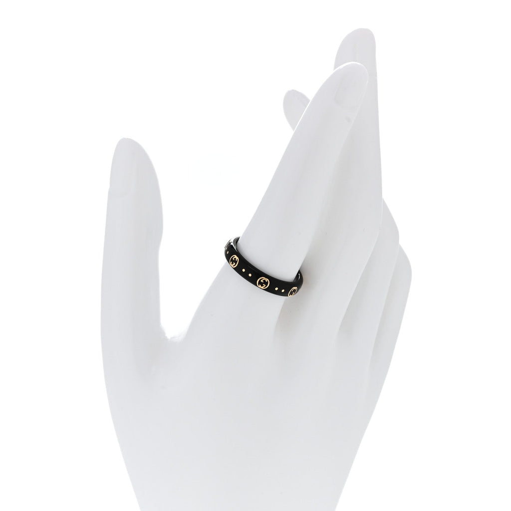 Gucci 18K Yellow Gold Synthetic Corundum Icon Ring 59 8.75 Black