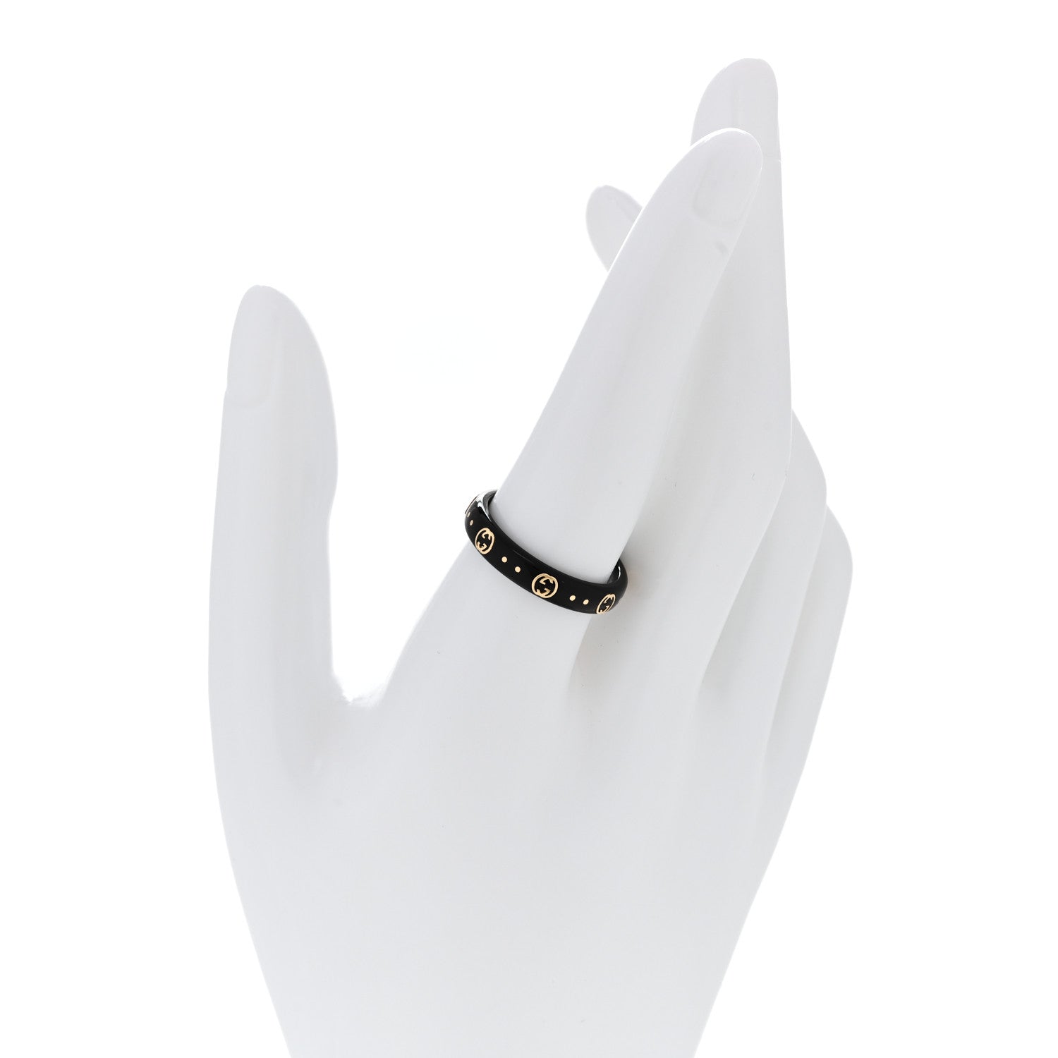 Gucci 18K Yellow Gold Synthetic Corundum Icon Ring 59 8.75 Black