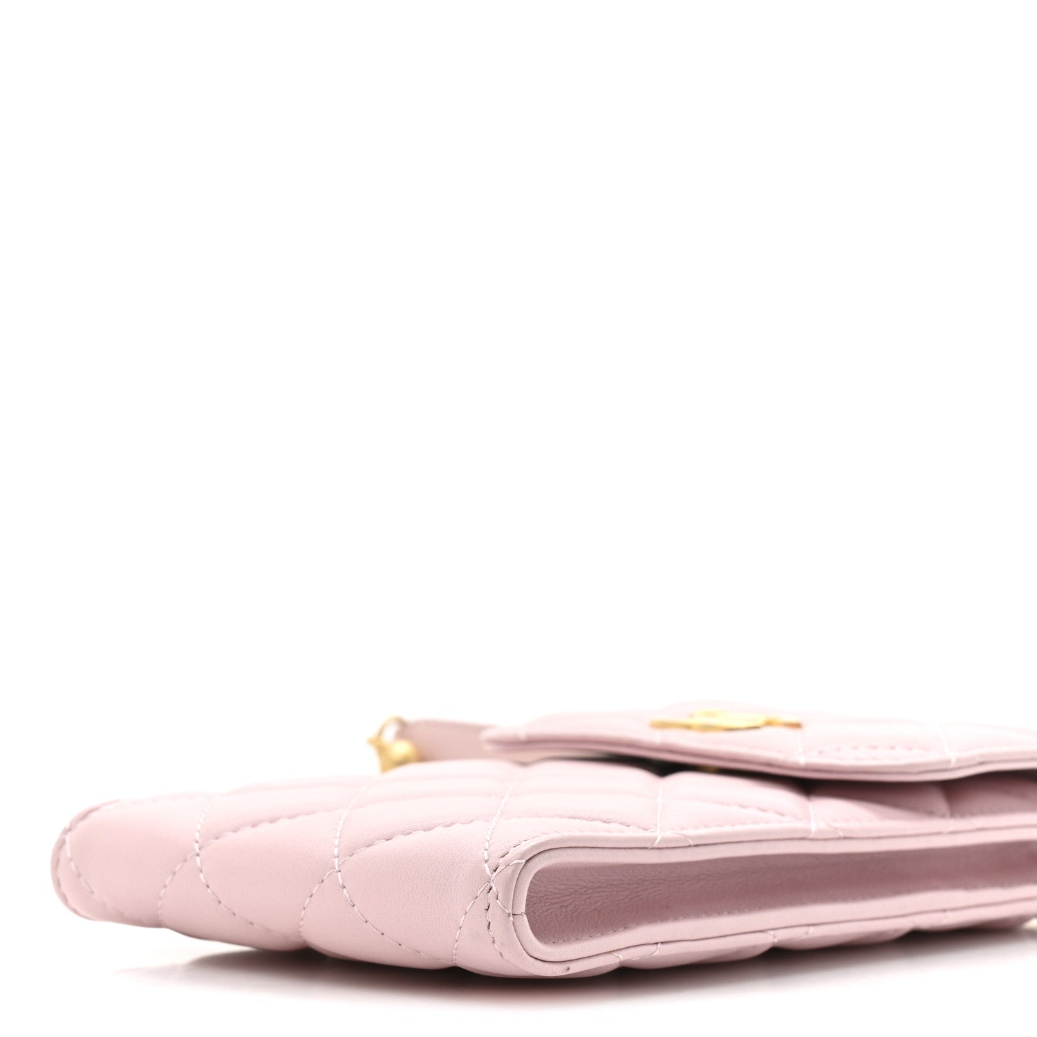 Chanel Lambskin Quilted Pearl Phone Holder With Chain Pink