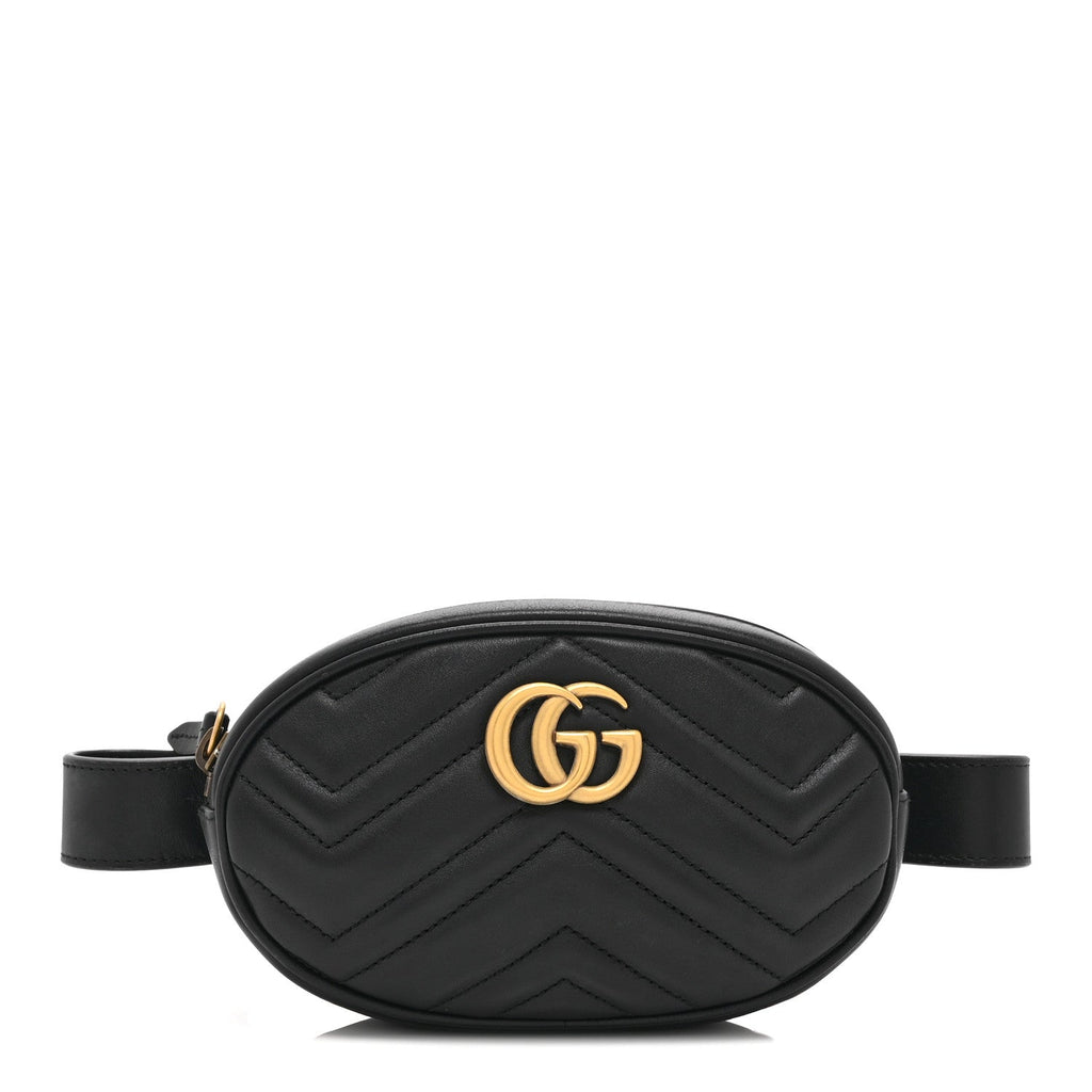 Gucci Calfskin Matelasse GG Marmont Belt Bag 85 34 Black