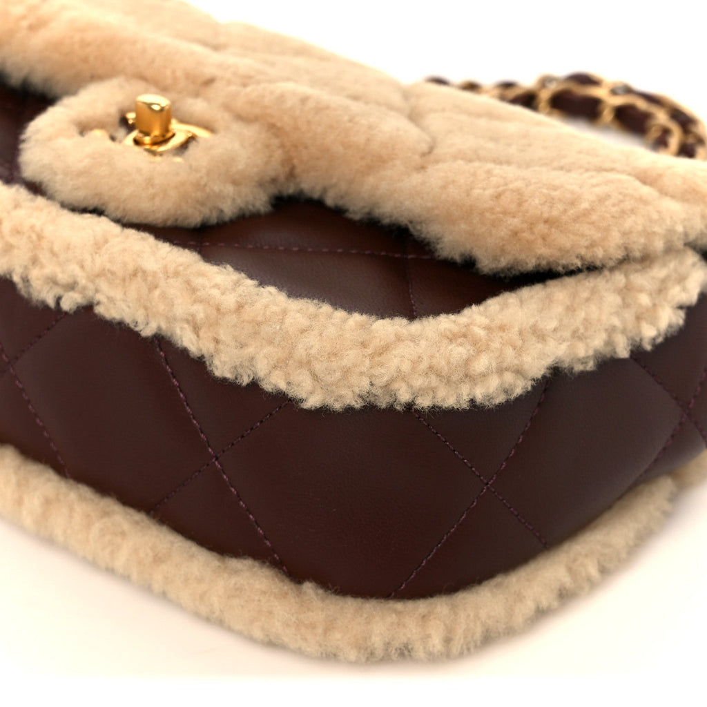 Chanel Shearling Lambskin Quilted Mini Furry Coco Flap Beige Dark Brown