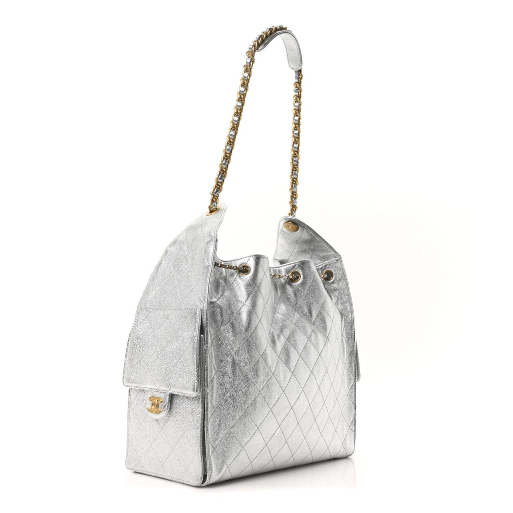 Chanel Metallic Caviar Quilted Medium Chanel 25 Handbag Silver