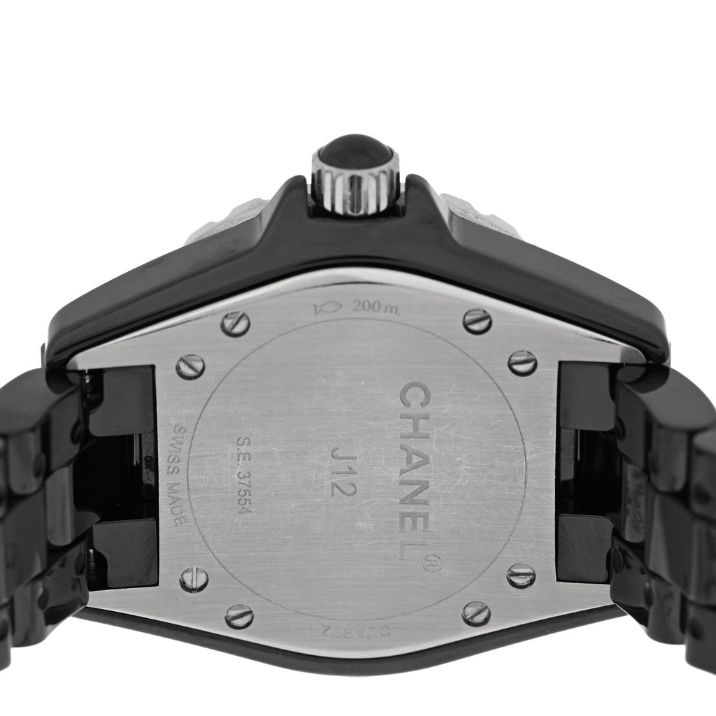 Chanel Stainless Steel Ceramic Diamond 33mm J12 Quartz Watch Black