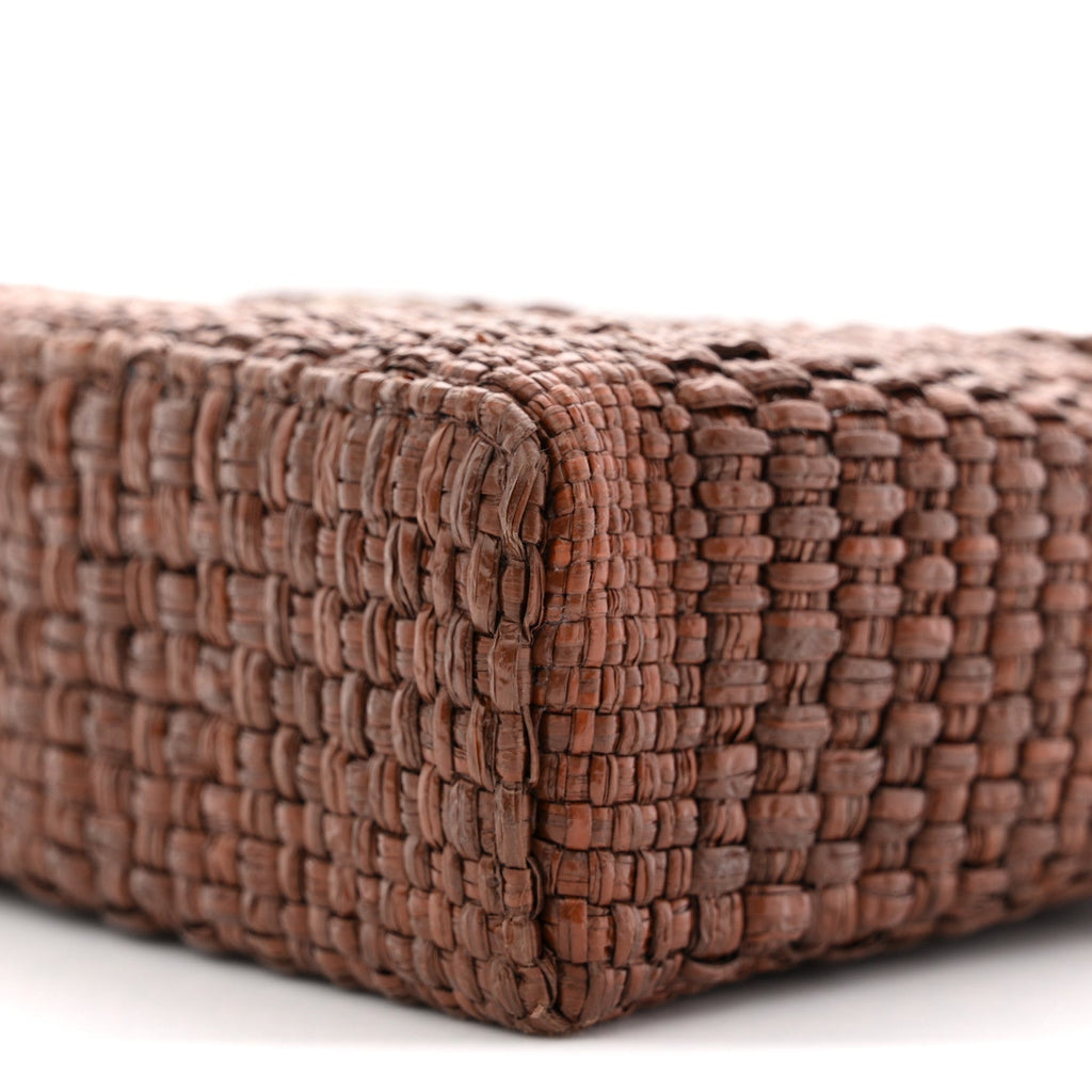 Chanel Braided Raffia Quilted Top Handle Slim Vanity With Chain Brown