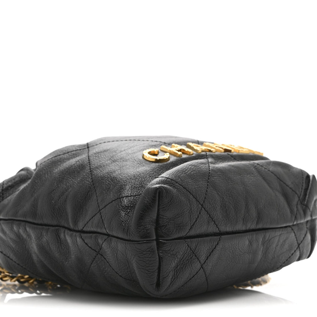 Chanel Shiny Crumpled Calfskin Quilted Pearl Mini Chanel 22 Black