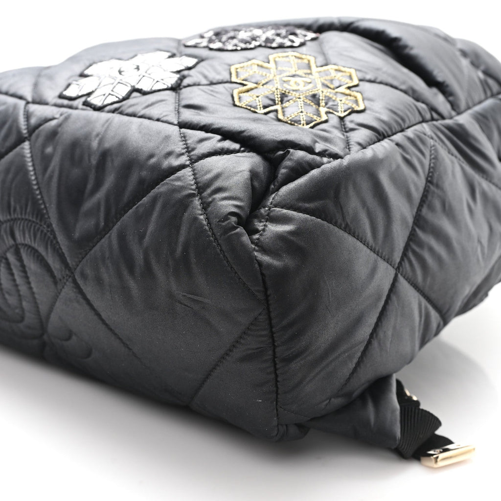 Chanel Nylon Tweed Quilted Small Coco Neige Snowflake Backpack Black