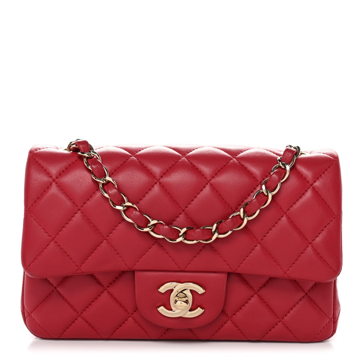 Chanel Lambskin Quilted Mini Rectangular Flap Dark Pink