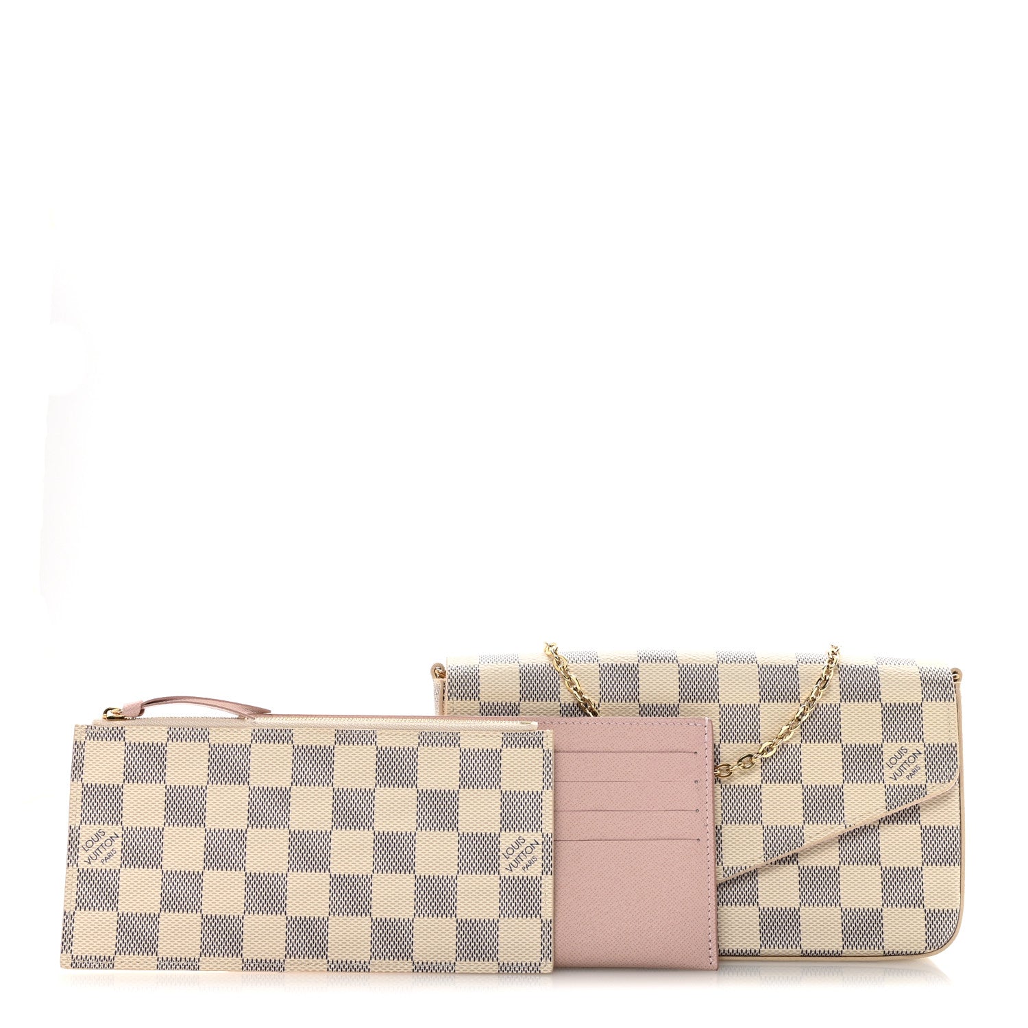Louis Vuitton Damier Azur Pochette Felicie Chain Wallet Rose Ballerine