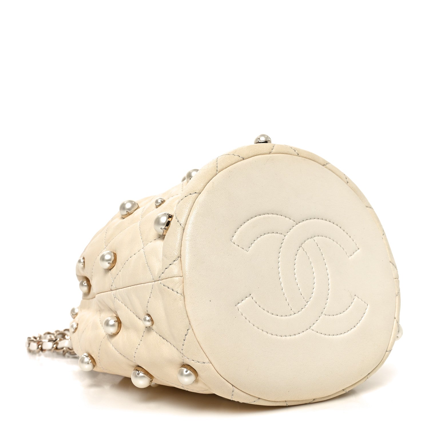 Chanel Lambskin Quilted Pearl Mini About Pearls Drawstring Bag White