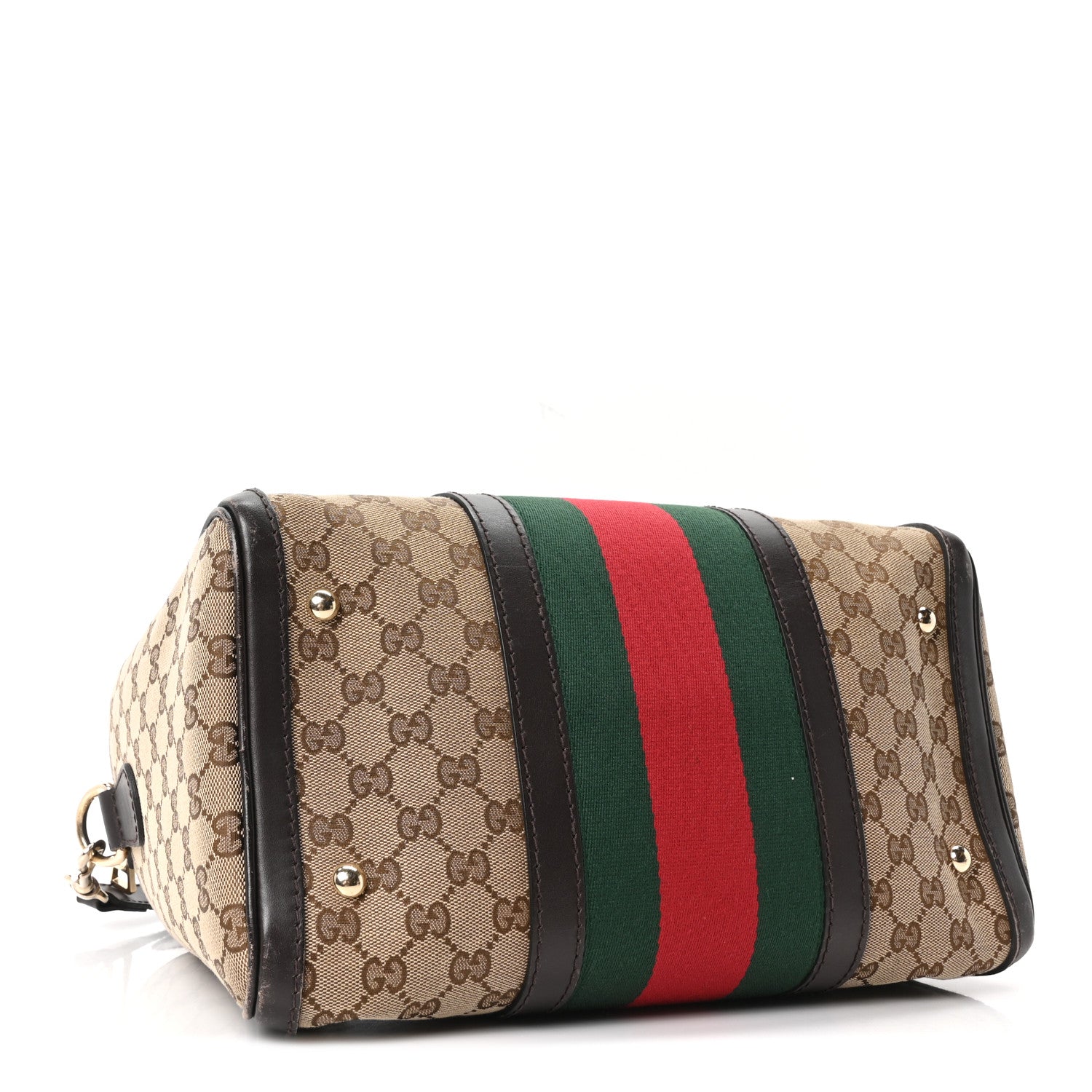Gucci Monogram Selleria Calfskin Vintage Web Medium Boston Beige Ebony Cocoa