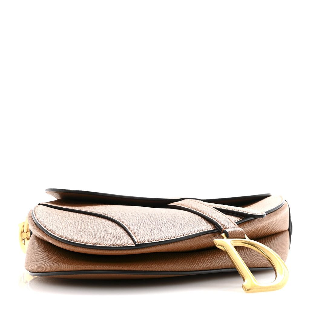 Christian Dior Grained Calfskin Saddle Bag Golden Saddle