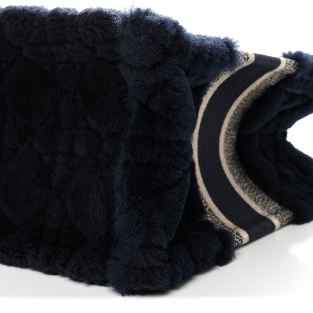 Christian Dior Shearling Cannage Medium Book Tote Deep Blue Natural
