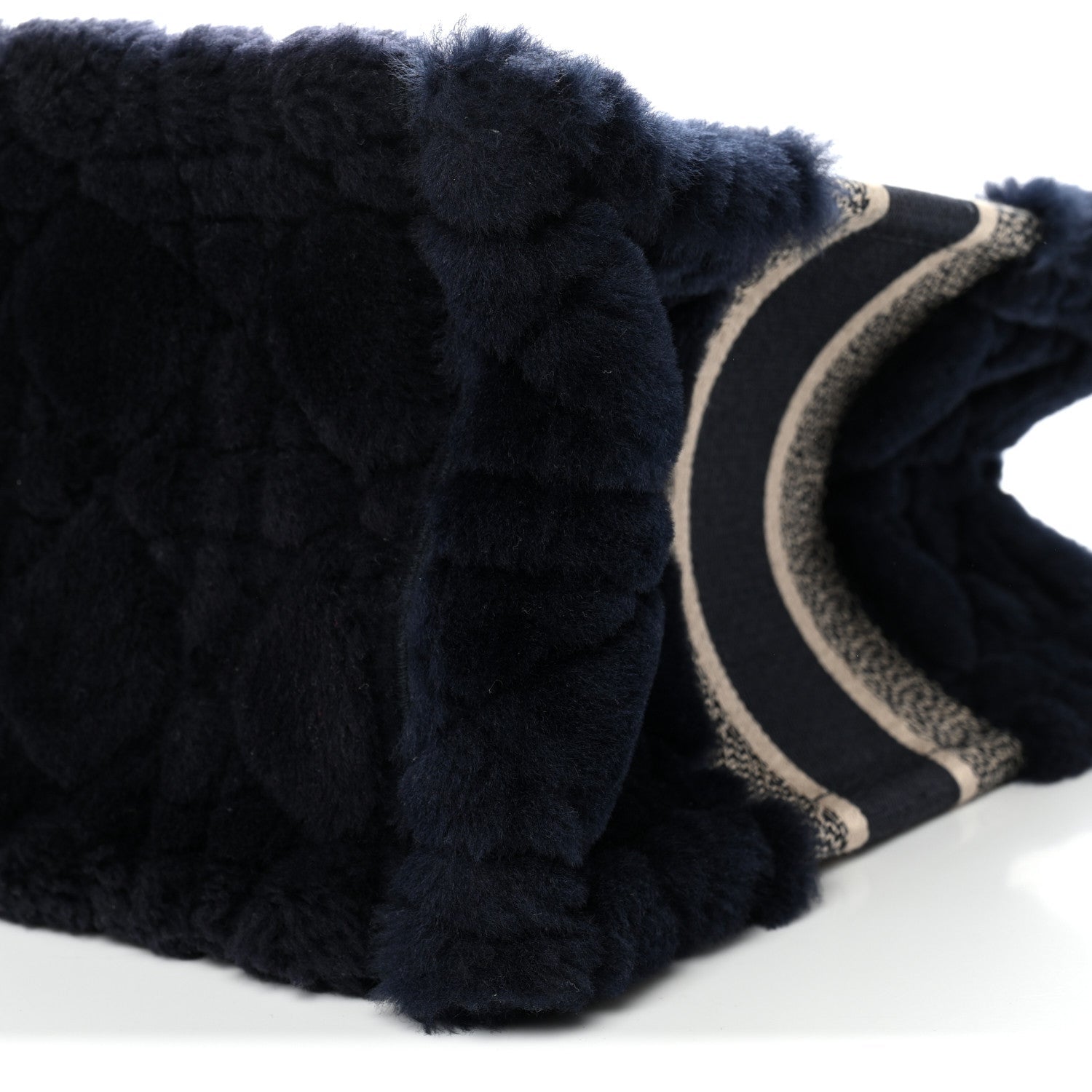 Christian Dior Shearling Cannage Medium Book Tote Deep Blue Natural