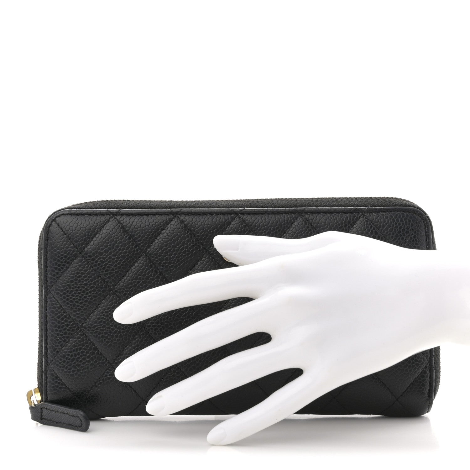 Caviar Quilted Large Gusset Zip Around Wallet Black