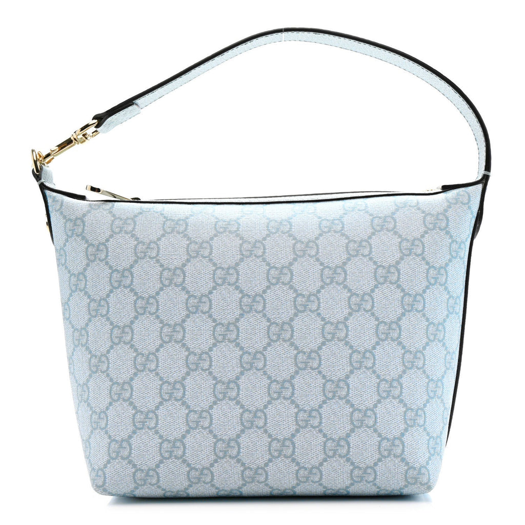 Gucci GG Supreme Monogram Textured Calfskin Web Super Mini Ophidia Shoulder Bag Dusty Blue