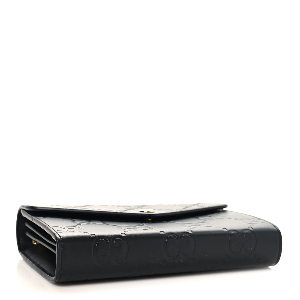 Gucci Calfskin GG Debossed Chain Wallet Black