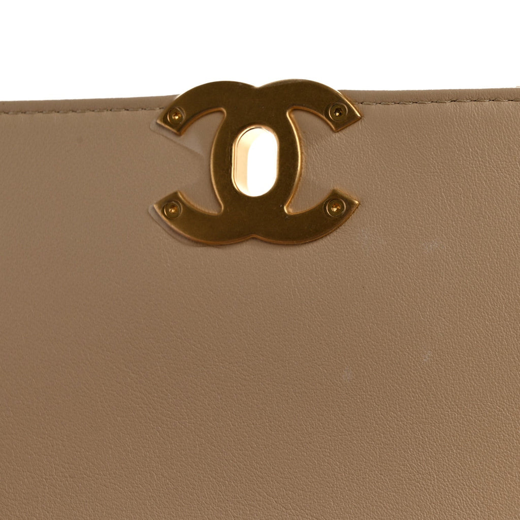 Chanel Calfskin Stitched Flap Top Handle Beige
