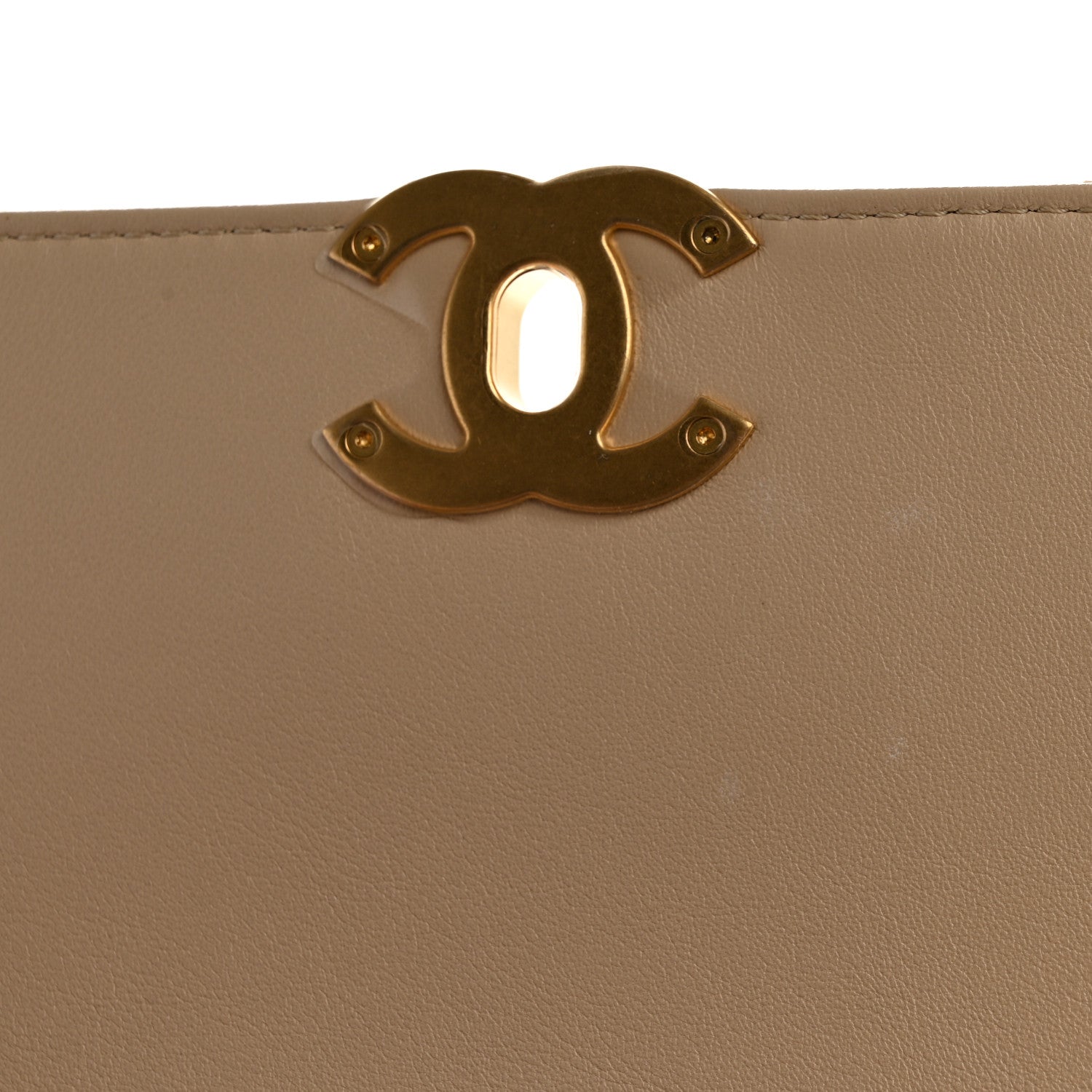 Chanel Calfskin Stitched Flap Top Handle Beige